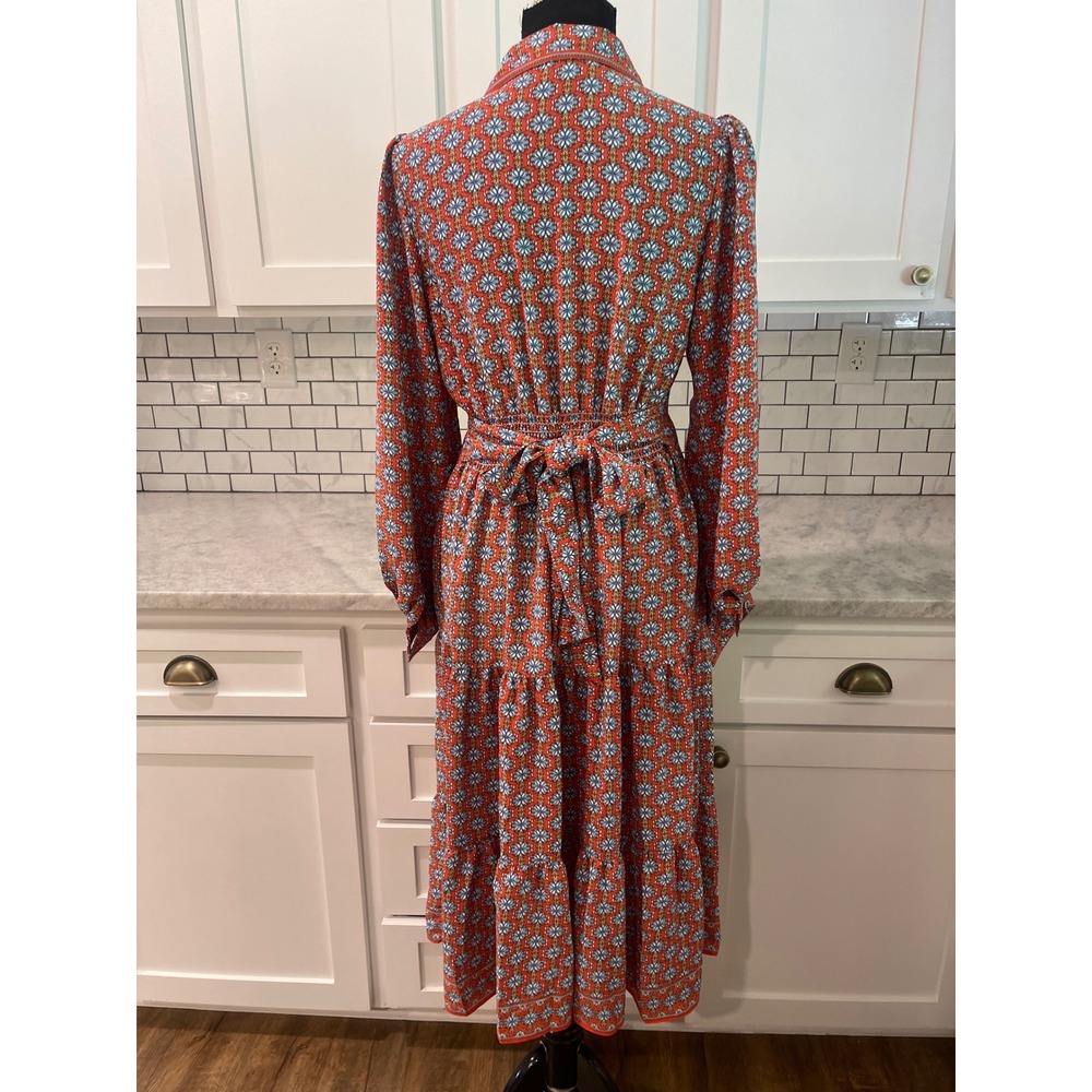 Max Studio Midi Dress Womens Small Orange Blue Floral Tiered Prairie Bohemian - Picture 4 of 12